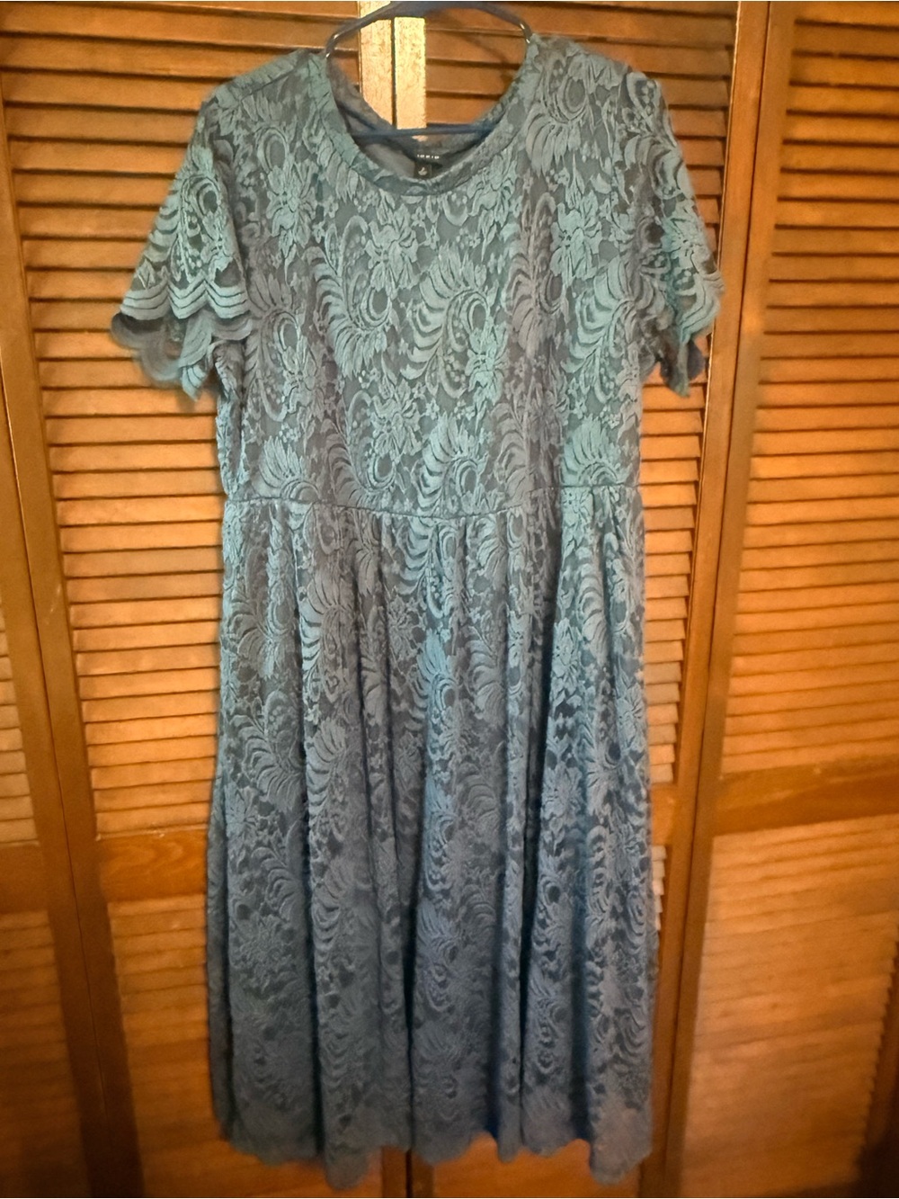 Torrid Lace Fit-and-Flare Midi Dress in Blue with pockets